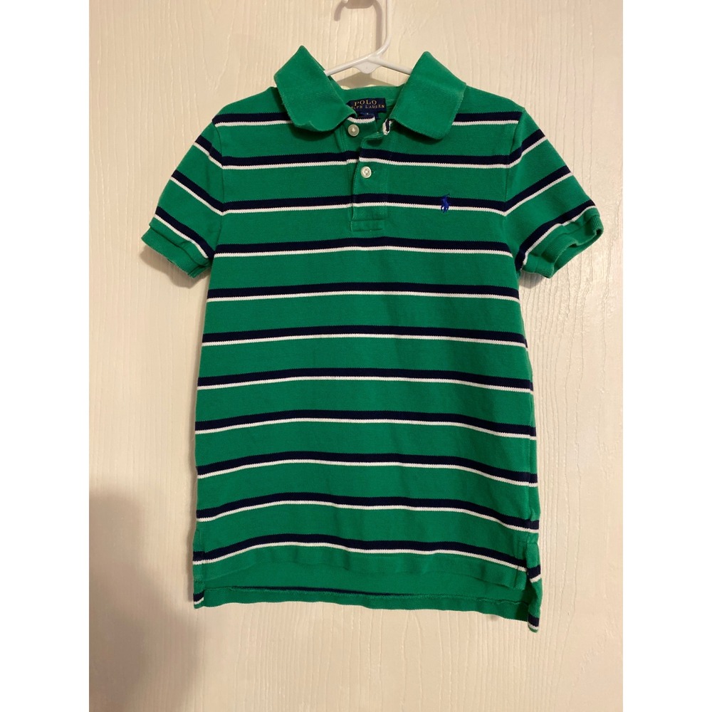 Polo Ralph Lauren Kids Green Navy White Striped Short Sleeve Polo Shirt 7 0633